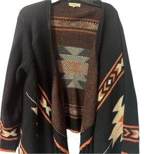 Women's Black and Orange Southwestern Patterned Cardiagn